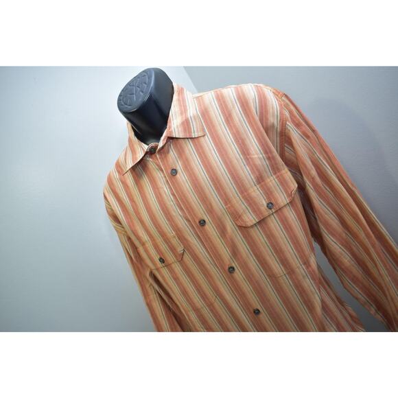 Ruff Hewn Camp Shirt Striped Long Sleeve Front Pocket Button Up Mens Size Large - Picture 2 of 11